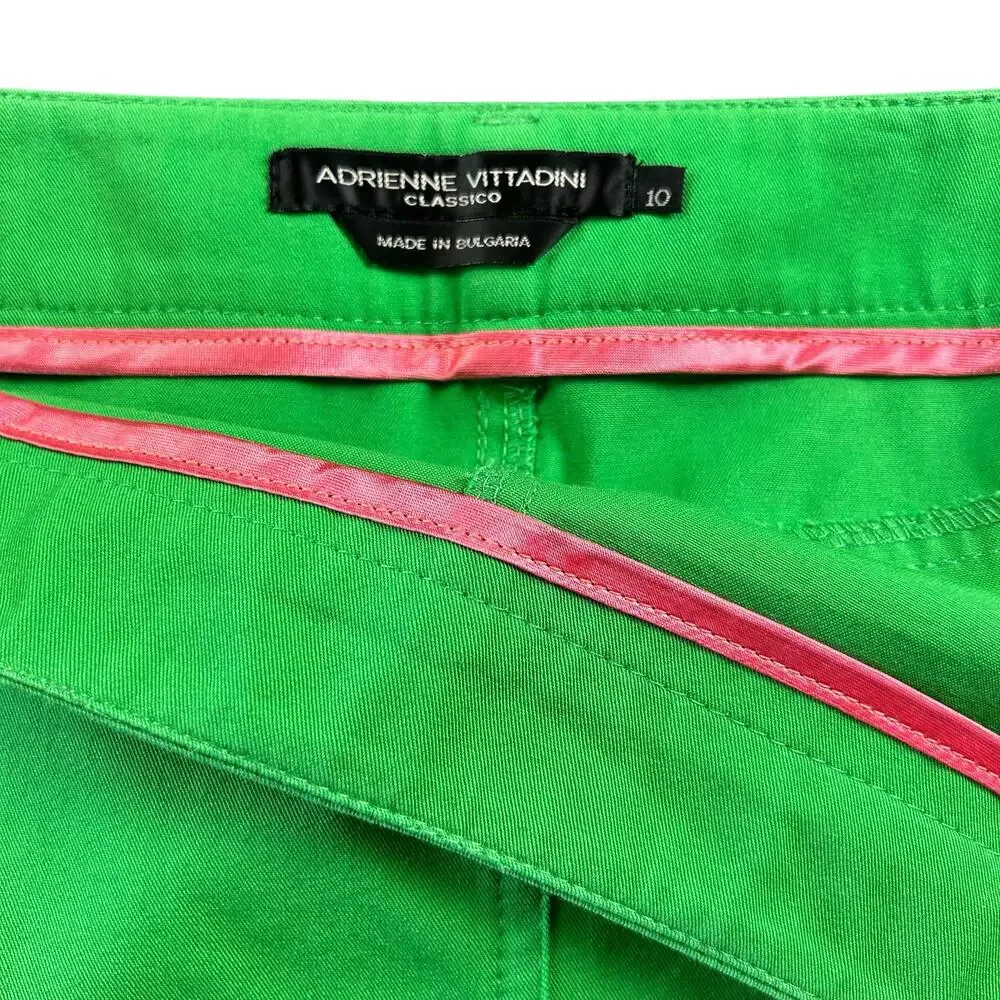 Adrienne Vittadini Classico Skirt Size 10 Kelly Green A Line Side Zip Back Slit